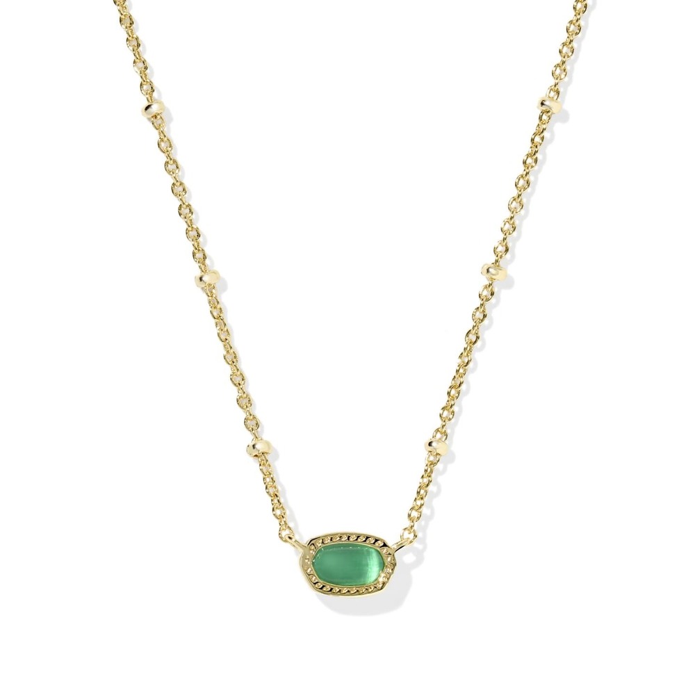 NEW Kendra Scott Mini Elisa Gold Satellite Pendant Necklace Emerald Cat's Eye